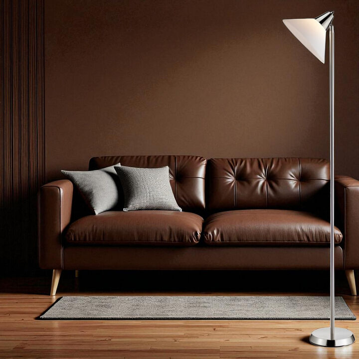Satin Steel Swivel Floor Lamp with Bowl Shade for Reading and Task Lighting