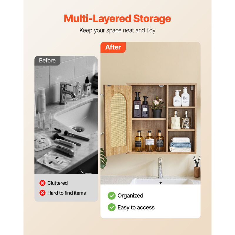 Wall Mounted Bathroom Cabinet with Door, Adjustable Shelves and Storage Organizer-Brown image number 7
