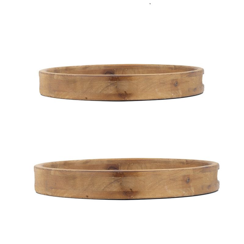 18, 15 Inch Round Decorative Tray, Marble Effect, Brown Fir Wood Frame image number 4