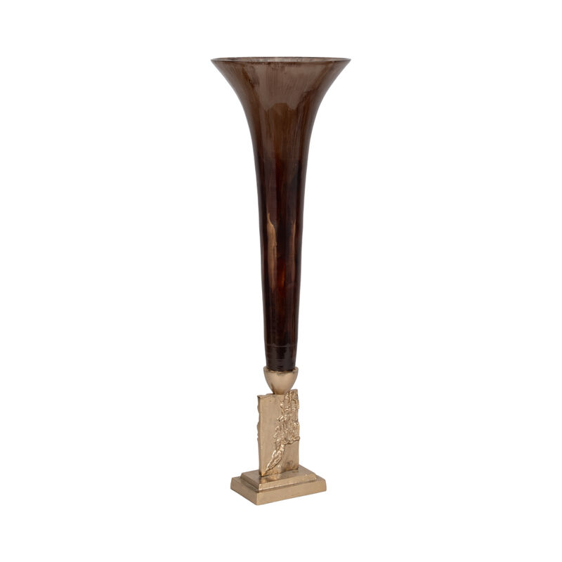 Glass, 31" Trumpet Vase, Bronze image number 1
