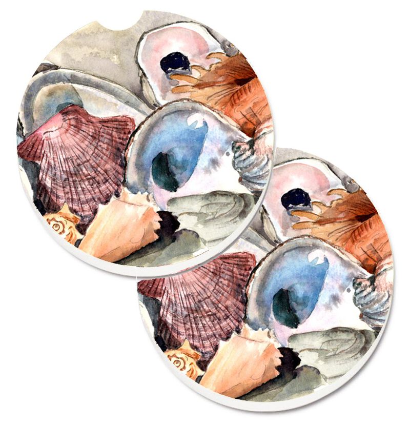 Caroline's Treasures Sea Shells Set of 2 Cup Holder Car Coasters 8619CARC, 2.56, Multicolor