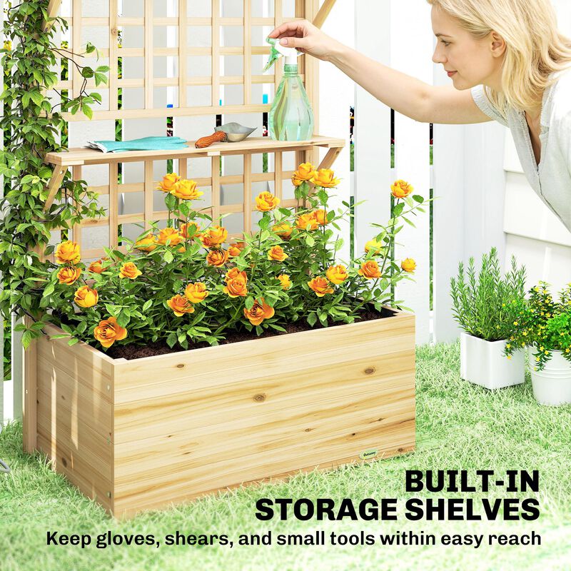 Hivvago Wooden Elevated Planter with Trellis and Storage Shelves image number 5