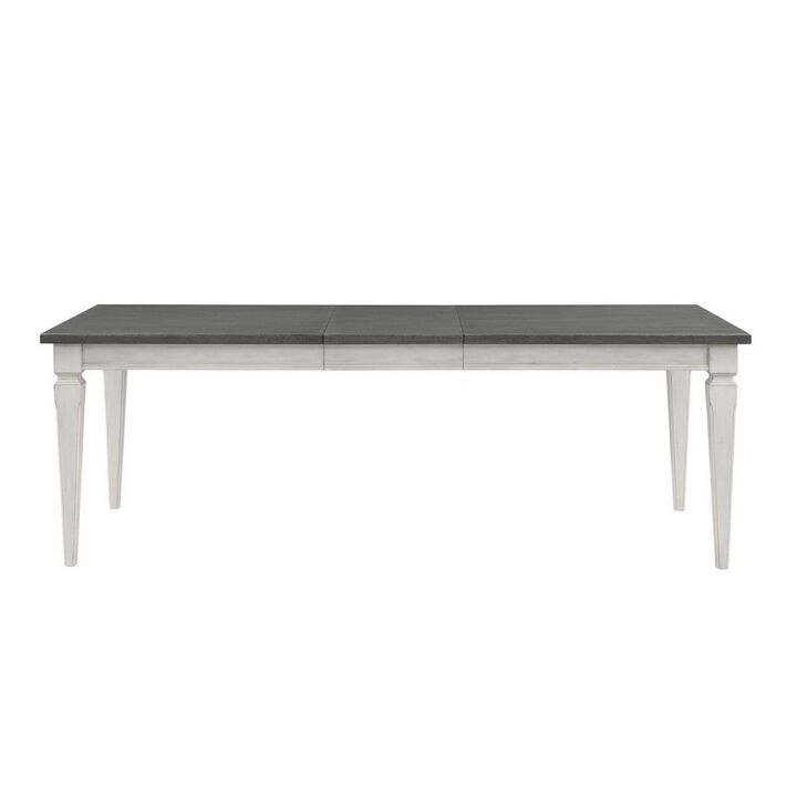 Kate 72-90 Inch Dining Table, Gray Extendable Rectangular Top, White Wood
