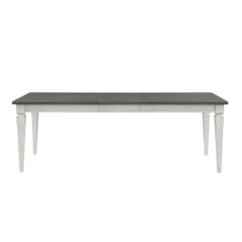 Kate 72-90 Inch Dining Table, Gray Extendable Rectangular Top, White Wood