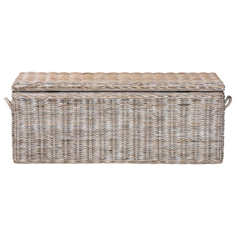 bali & pari Clarette Whitewashed Rattan Storage Bench - Handwoven Wicker Storage Trunk with Lift-Top Lid, Boho Coastal Seating for Living Room, Bedroom, or Entryway image number 4