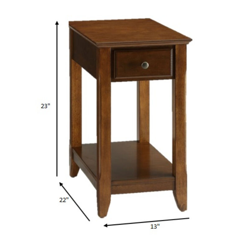 Solid Wood End Table &ndash; Single Drawer Accent Table with Storage Shelf