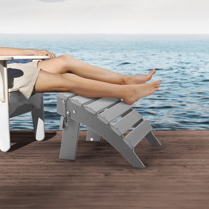 Outdoor Adirondack Ottoman, HDPE Plastic Foot Rest for Porch, Pool & Backyard - Grey
