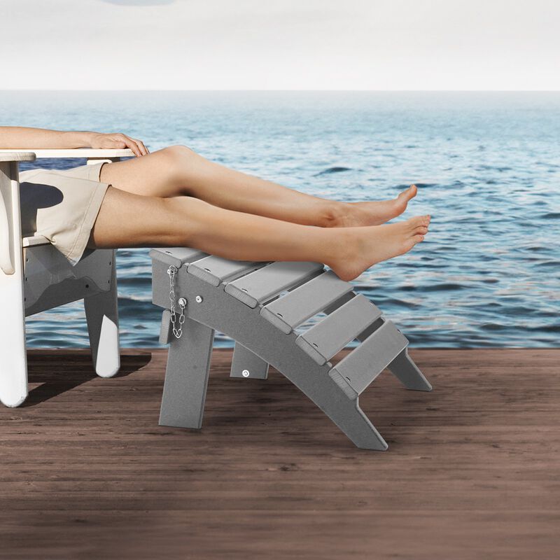 Outdoor Adirondack Ottoman, HDPE Plastic Foot Rest for Porch, Pool & Backyard - Grey image number 1