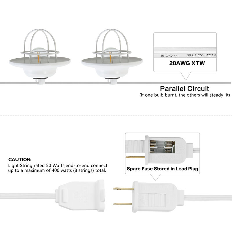 10-Light Indoor/Outdoor 10 ft. Rustic Farmhouse Incandescent G40 Metal Cage Shade String Lights