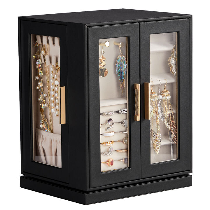 360&deg; Rotating Jewelry Box with 5 Drawers and Velvet Interior for Organized Storage