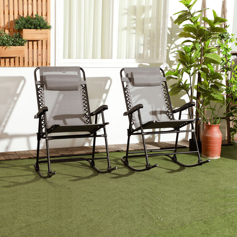 2pc Outdoor Patio Folding Rocking Chair Set Garden Rocker Chaise Lounge Mesh