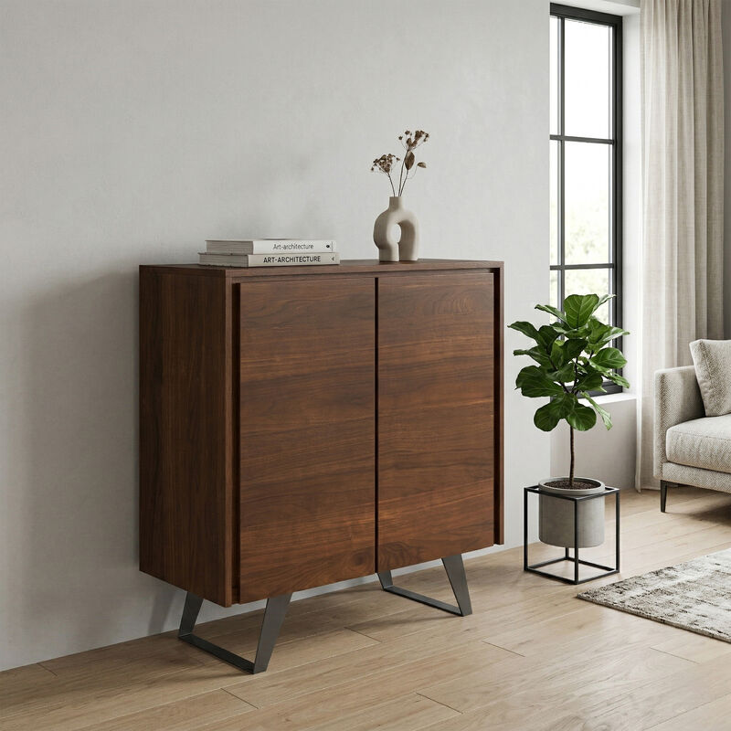 Lowry SOLID WOOD and Metal 39 inch Wide Modern Industrial Medium Storage Cabinet in Walnut Veneer image number 2