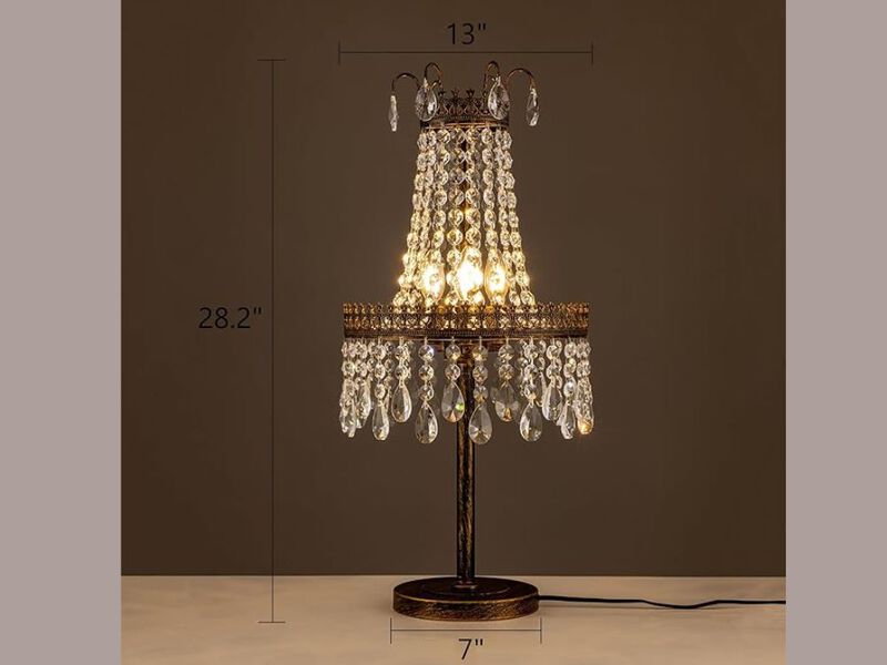 3 Light Crystal Table Lamp Antique Bronze 28 Inch Bedside Living Room Lamp image number 2