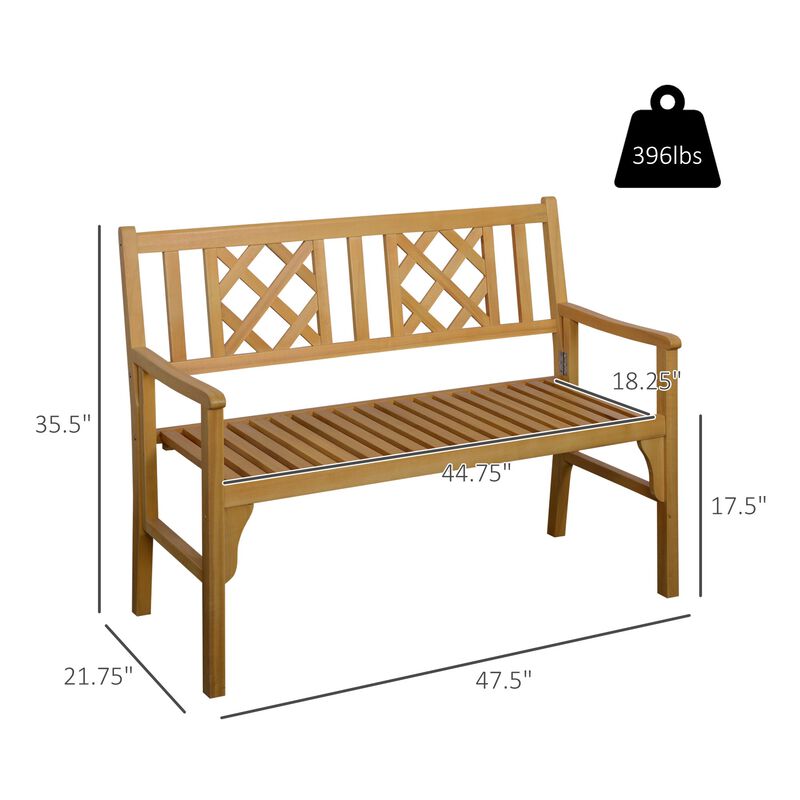 Outdoor Foldable Garden Bench, 2-Seater Patio Wooden Bench, Loveseat Chair with Backrest and Armrest for Patio, Porch or Balcony, Yellow