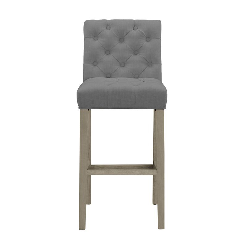 Glamour Home Set of 2 Alee Gray Fabric Bar Stool with Tufted Buttons and Wood Legs