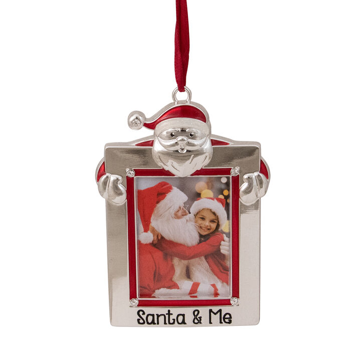 3.5" Silver "Santa and Me" Photo Frame Christmas Ornament with Crystals