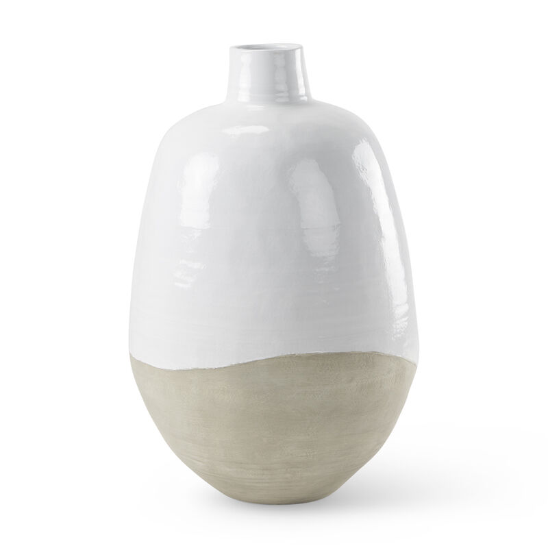 HomeRoots 32" White And Beige Color Block Ceramic Round Floor Vase image number 0