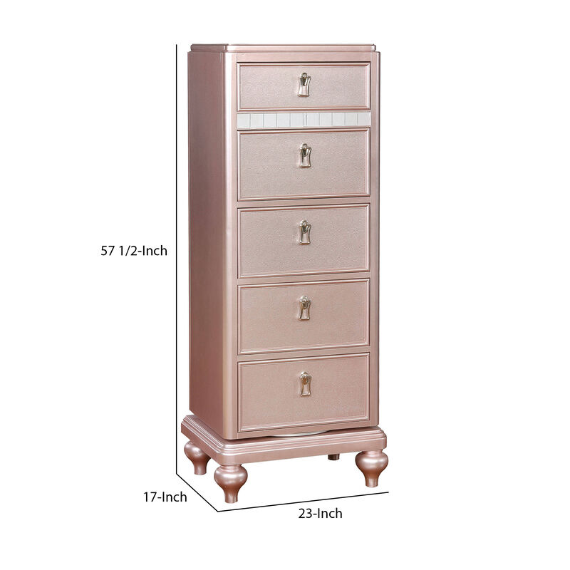 Wooden Frame 5 Drawer Swivel Chest with Mirror Trim, Rose Gold