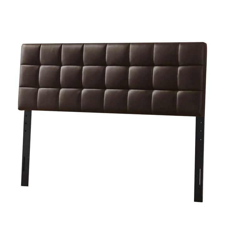 Faux Leather Upholstered Full Size Headboard with Square Tufting, Brown-Benzara