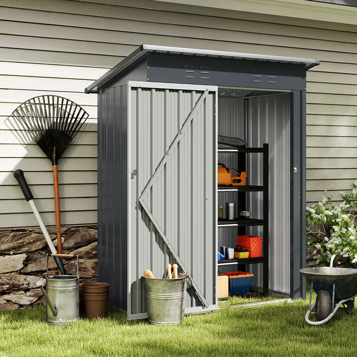 Outdoor Storage Shed with Sloped Roof and Lockable Door