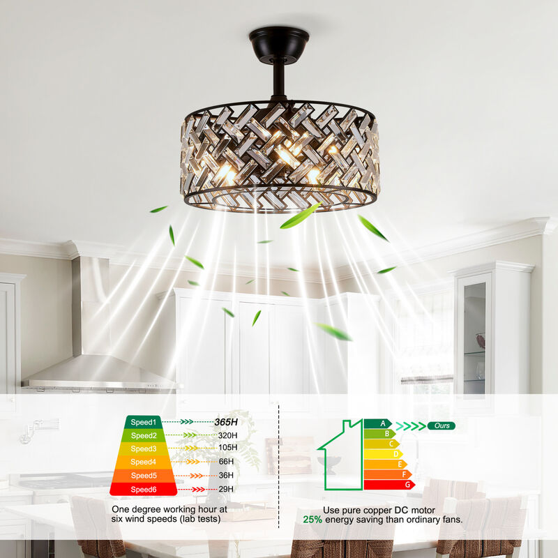 Crystal Cage Ceiling Fan with Remote Control and Quiet Reversible Motor image number 9
