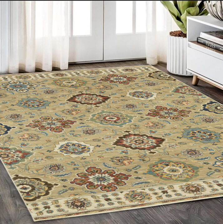 HomeRoots Floral Area Rug With Fringe