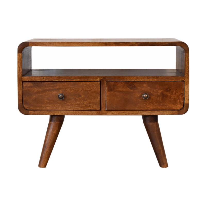 HomeRoots 24" Chestnut Solid Wood Enclosed and Open Storage TV Stand image number 0