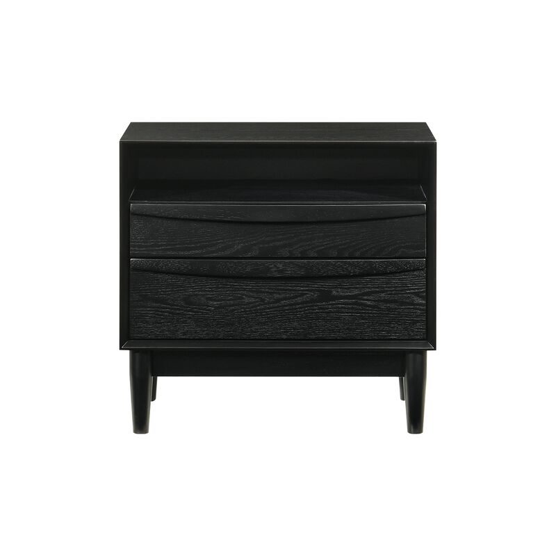 Armen Living Artemio Modern 2 Drawer Wood Nightstand with Shelf, Black
