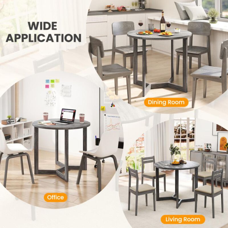 Hivvago Round Wood Dining Table for 2-4 People with Wing-shaped Pedestal Base