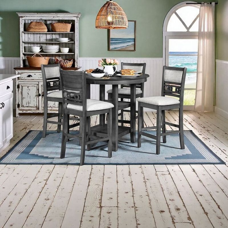 Gray Wood Dining Table Set for 4 &ndash; Kitchen Table Chairs Set of 5-pcs image number 1