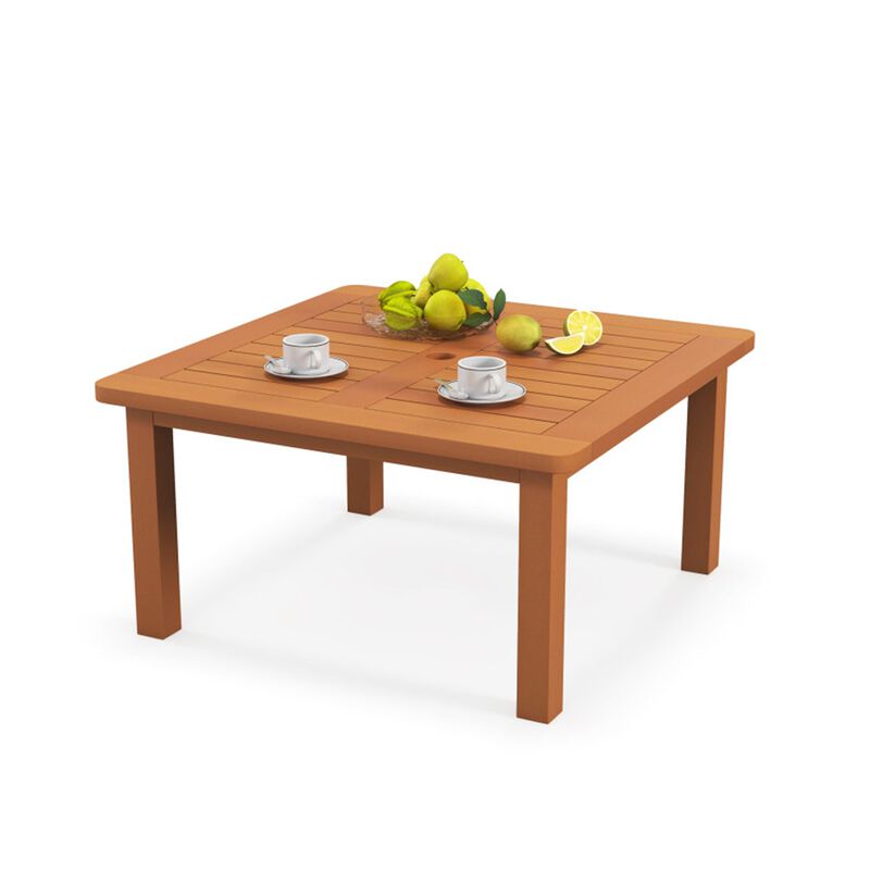 Patio Coffee Table with 2" Umbrella Hole, Solid Wood Teak Oil Finish, 132Lbs Load Outdoor Square Table image number 9
