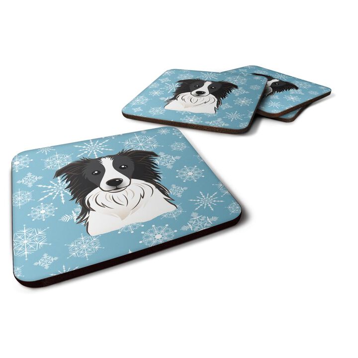 Caroline's Treasures BB1675FC Snowflake Border Collie Foam Coasters (Set of 4), 3.5, Multicolor