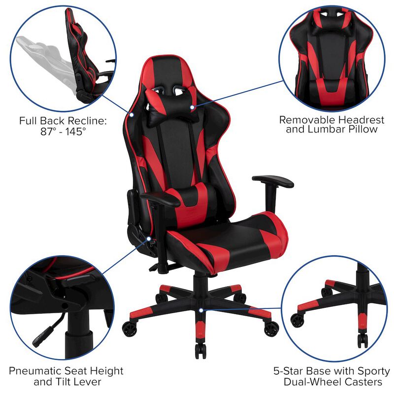 Flash Furniture X20 Gaming Chair Racing Office Computer Swivel Chair with Fully Back in Red image number 2