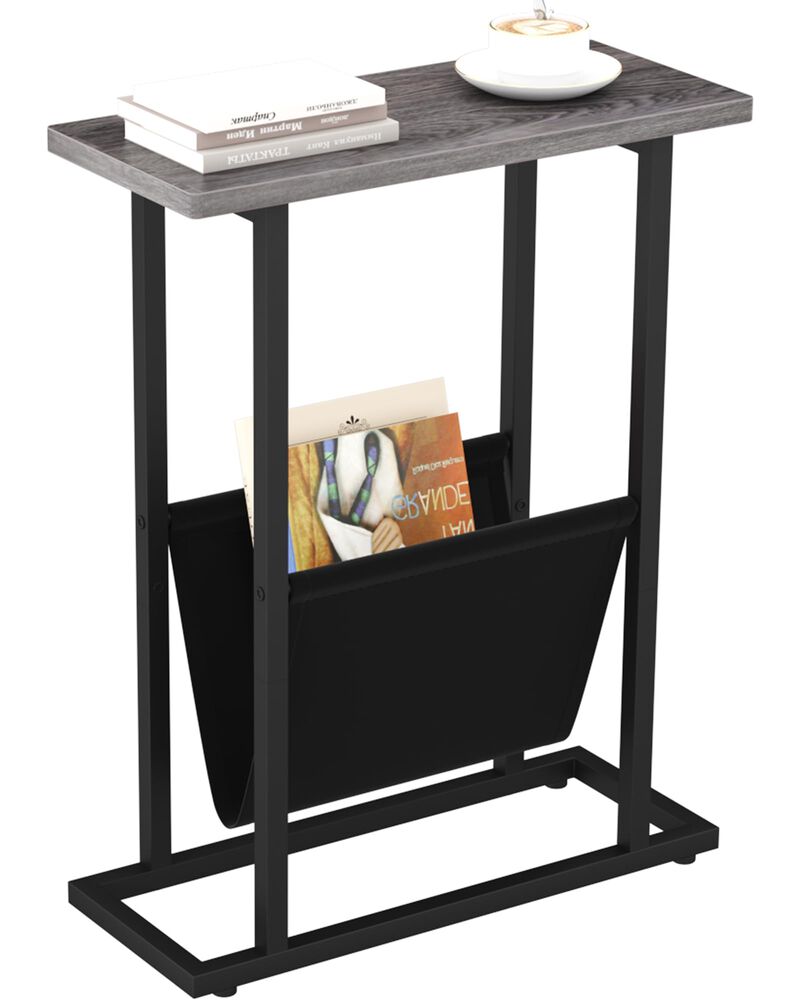 Yusong Narrow Side Table for Small Spaces, Small End Table with Magazine Holder Table, Skinny Slim Little Thin Table for Living