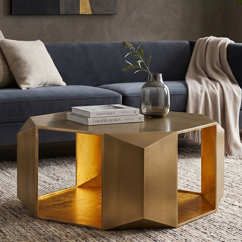 Lorvique Gold Hexagon Coffee Table image number 6