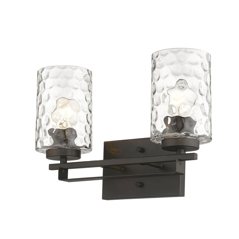 Hivvago Bronze Metal and Pebbled Glass Two Light Wall Sconce
