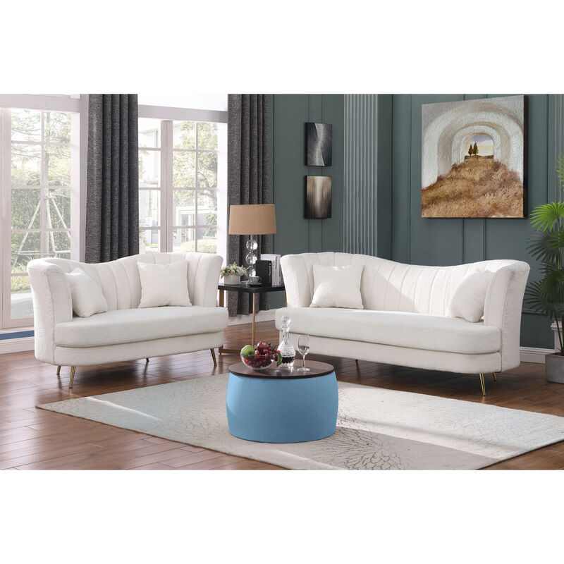 Streamdale Round Ottoman Set with Storage & Coffee Table - 2 in 1 Function