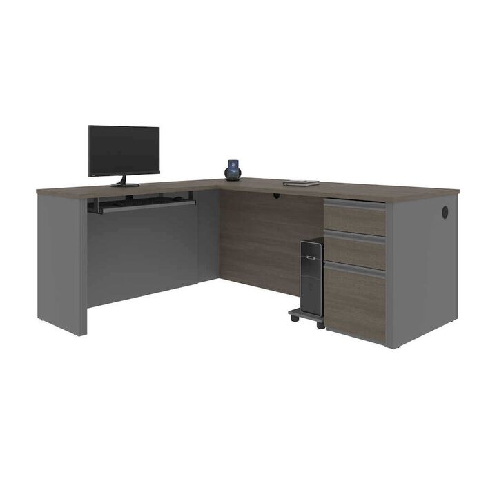 Bestar Prestige + L-shaped workstation including one pedestal in Bark Gray & Slate