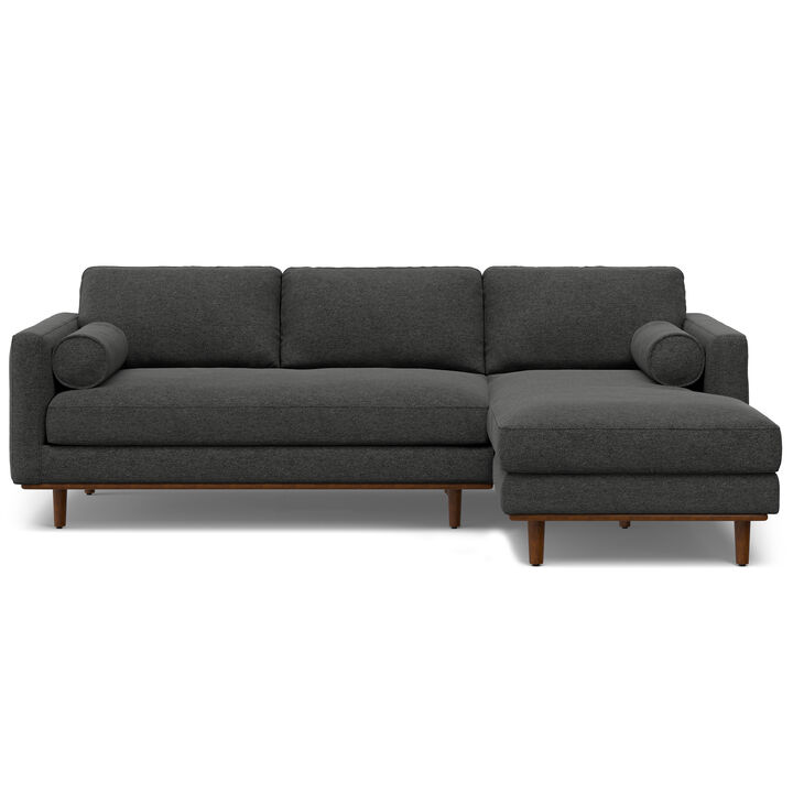 Morrison Mid Century Right Sectional 102 inch Wide Sofa Sectional in Charcoal Grey Tightly Woven Performance Fabric
