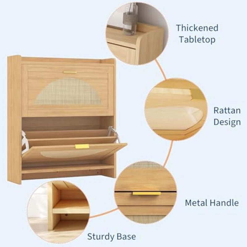 Entryway Wood Shoe Storage Cabinet Flip Drawer Adjustable Shelves image number 3
