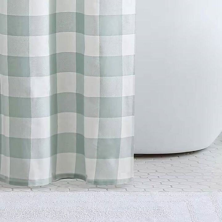 100% Cotton Plaid Shower Curtain – Soft Fabric, Classic Checkered Pattern for a Cozy Bathroom