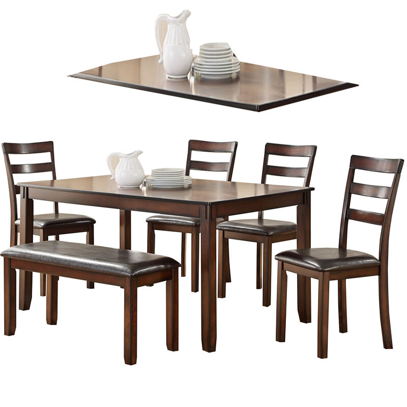 Rubber Wood 6 Pieces Dining Set In Brown - Benzara