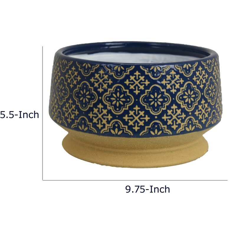 Hea Decorative Planter, Blue Gold Moroccan Pattern Footed Bowl, 10 Inch image number 7