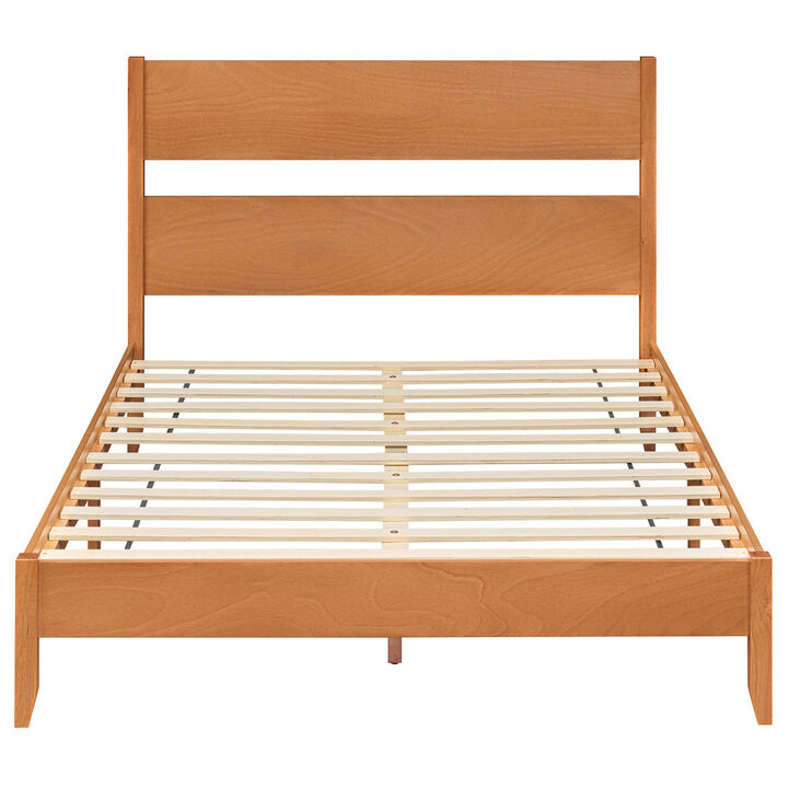 Wood Bed Frame with Headboard Solid Wood Legs and 12 Support Slats for Bedroom