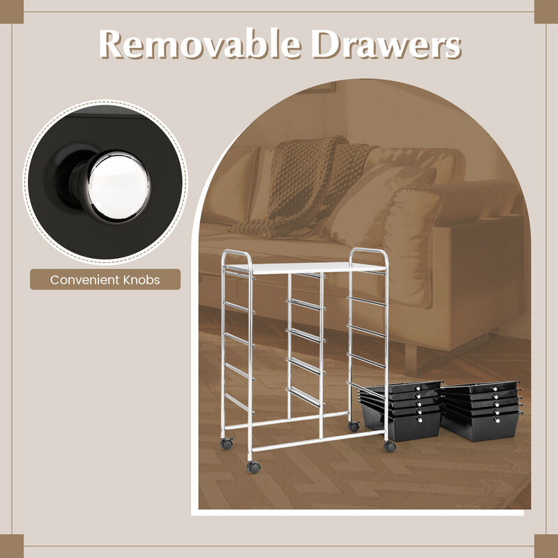 10-Drawer Rolling Storage Cart for Easy Organization and Mobility in Home, Office, or Garage