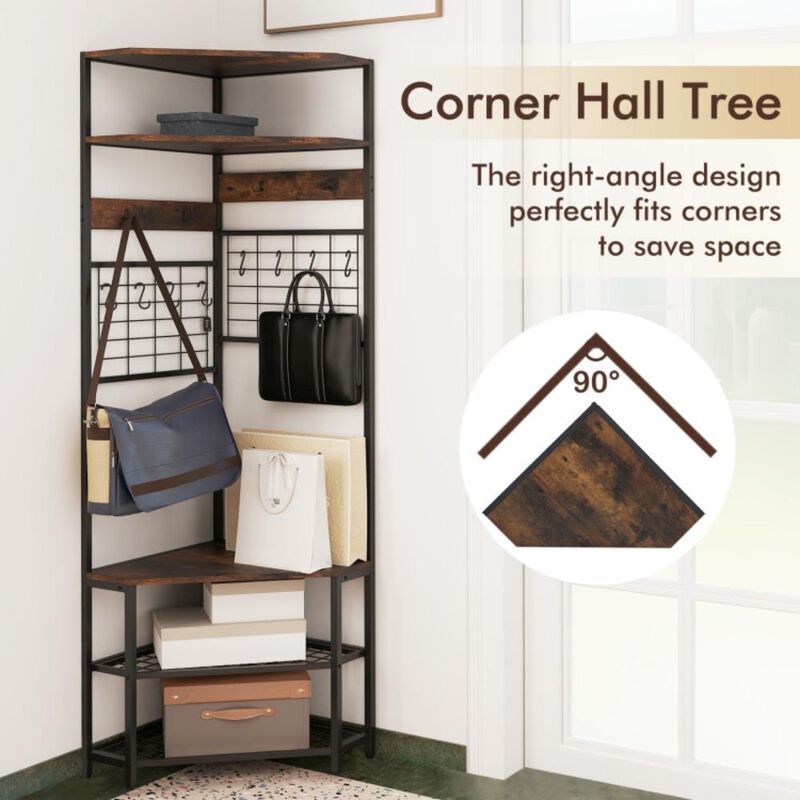 Hivvago 5-Tier Corner Hall Tree with Shoe Storage Bench