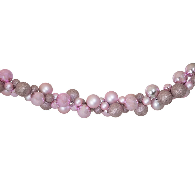 6' Pink 3-Finish Shatterproof Ball Christmas Garland image number 1