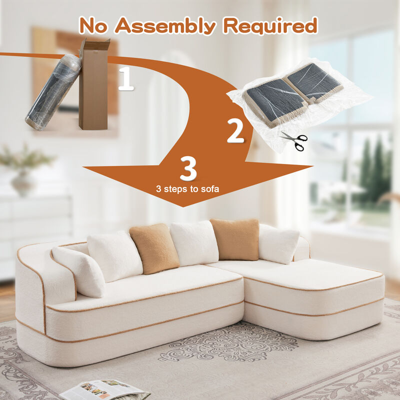 TATEUS Teddy Fabric 32D Boneless Sofa with L-Shaped Chaise