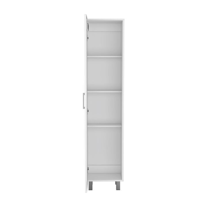 DEPOT E-SHOP Vernon Slim Storage Cabinet with 4-Tier Shelf and Broom Hangers, White