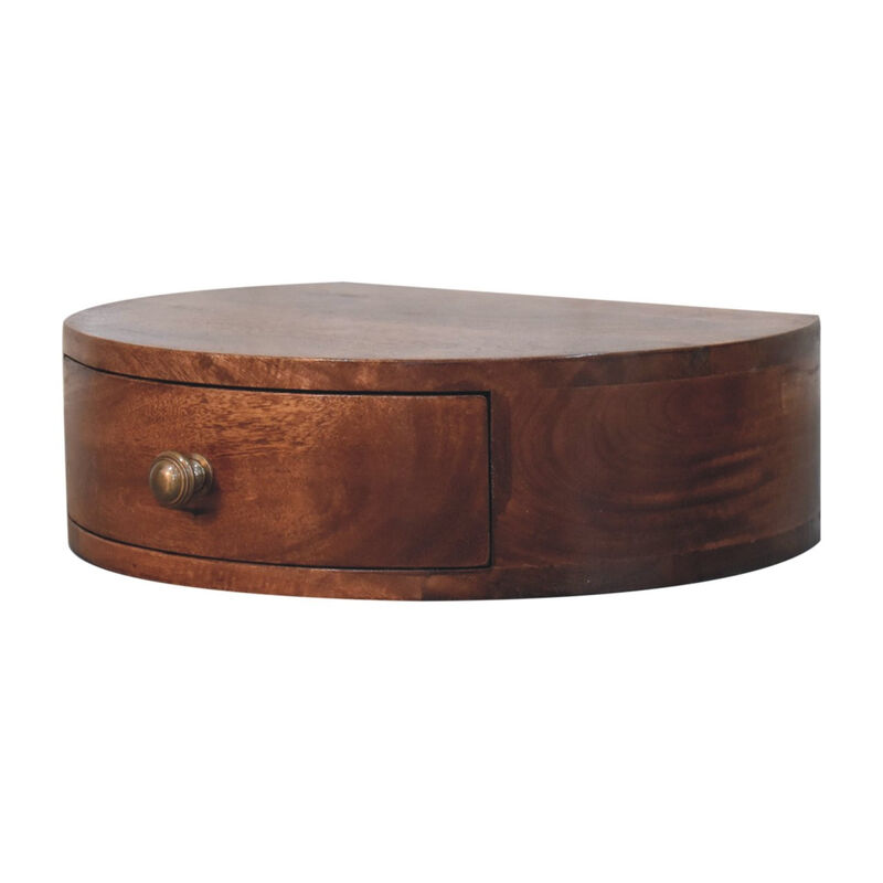 HomeRoots 16" Brown Solid Wood One Drawer Half Moon Floating Nightstand image number 5